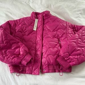 For Love And Lemons Fuchsia Heart-Quilted Puffer Jacket